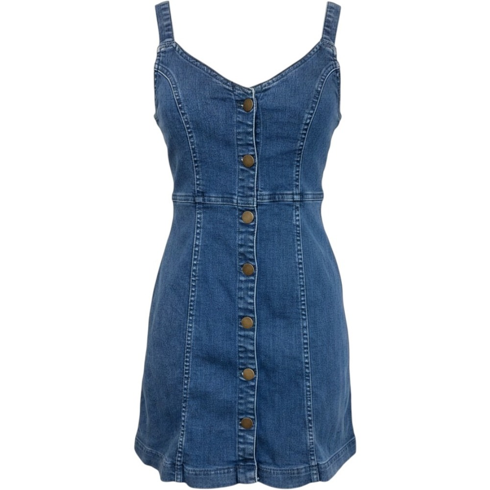 BDG Urban Outfitters Blue Denim Button Front Mini Dress Small Sleeveless V-Neck